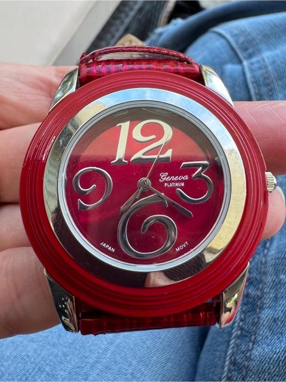 Geneva Red Women's Fashion Watch with Silver Accents